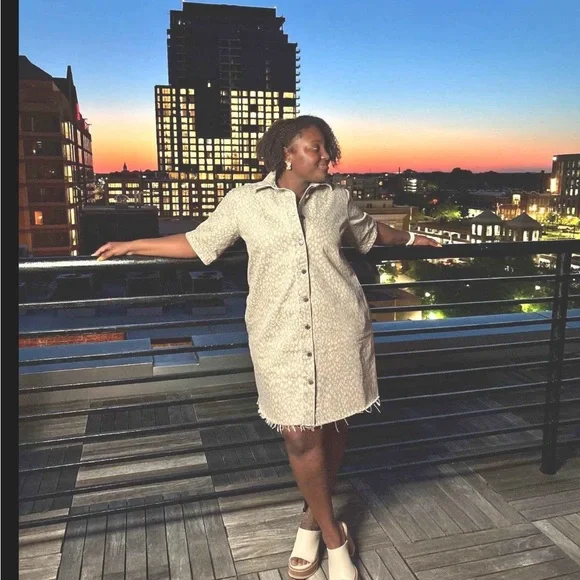 Women’s Leopard Denim Mini Shirtdress Print Recycle Cotton Blend , Collared - Picture 5 of 8